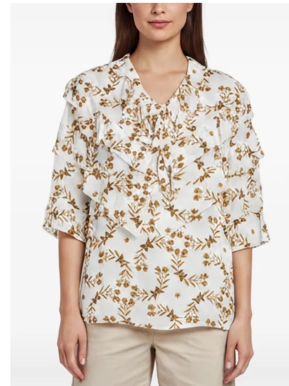 Sandro Ruffle Butterfly Floral Blouse